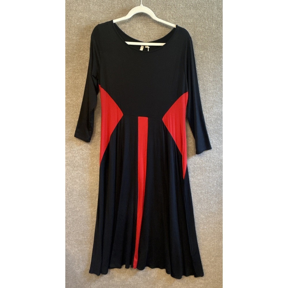Comfy USA,Black Stripe Knit Dress,Art to Wear,Lagenlook,Made USA,L,MSRP $146
